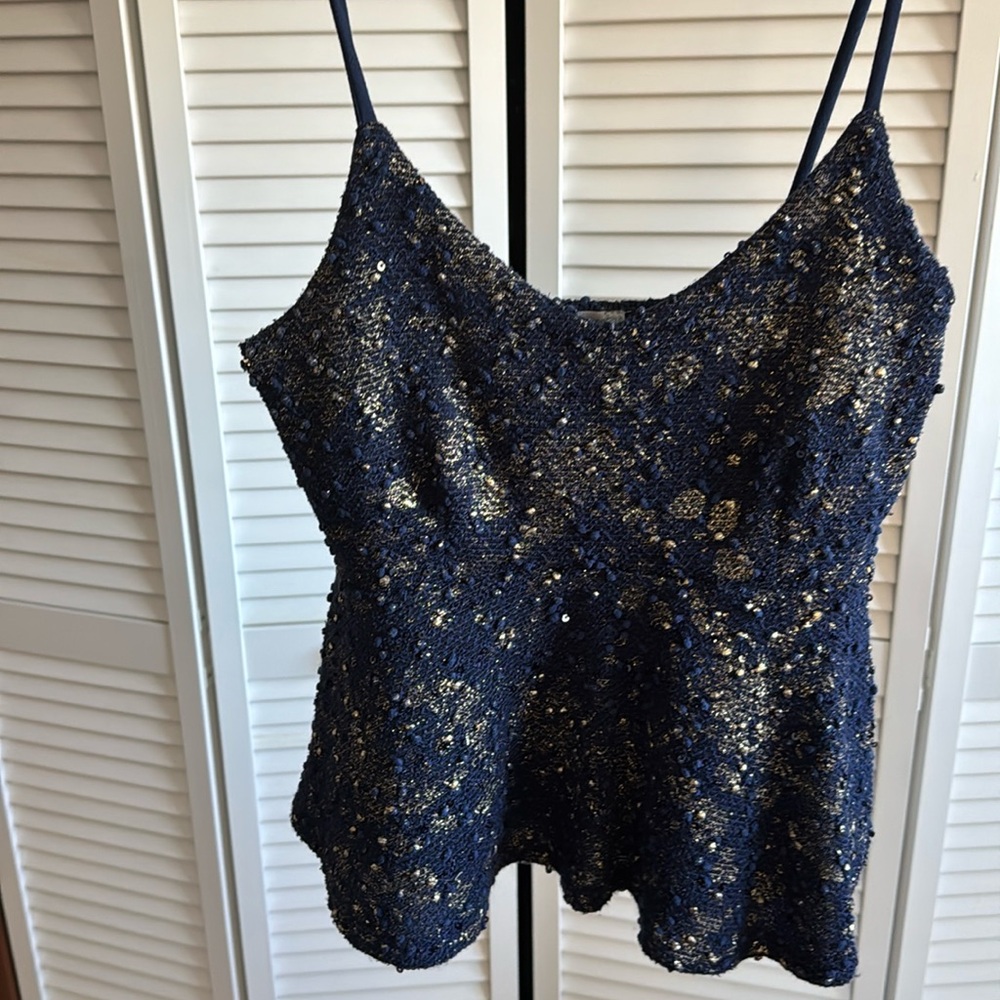 Cute blue sparkly gold  short peplum top